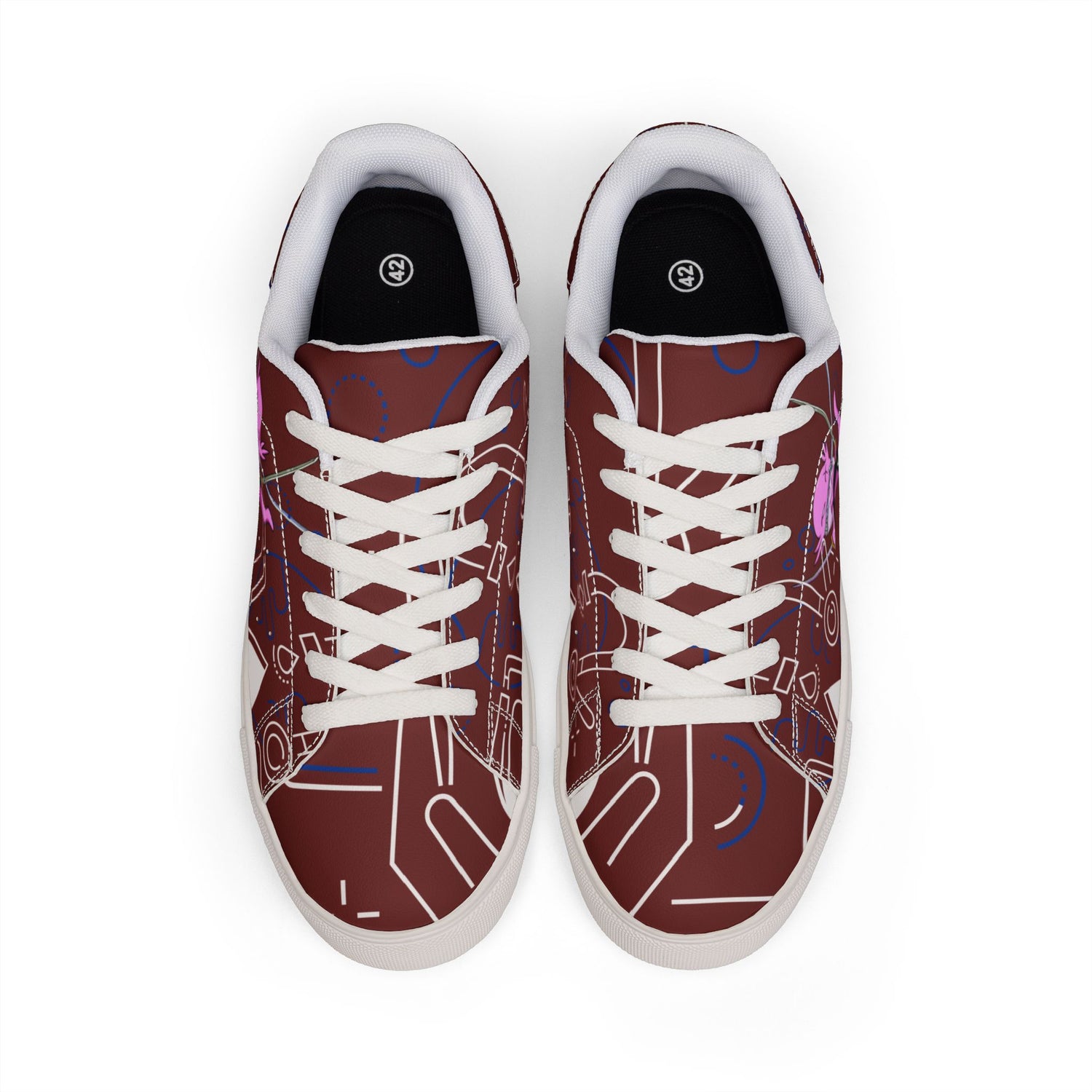 Ax Moon Low-Top Leather Sneakers — Maroon Retro Cassette Graphic