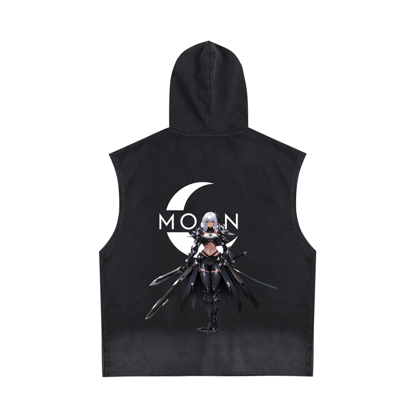 Moon Sword Vintage Washed Zip-Up Hooded Tank Top