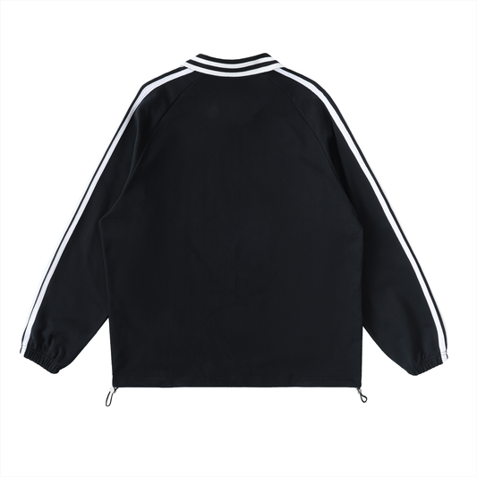 Moon Rai White Contrast Striped Lapel Collar Sweatshirt