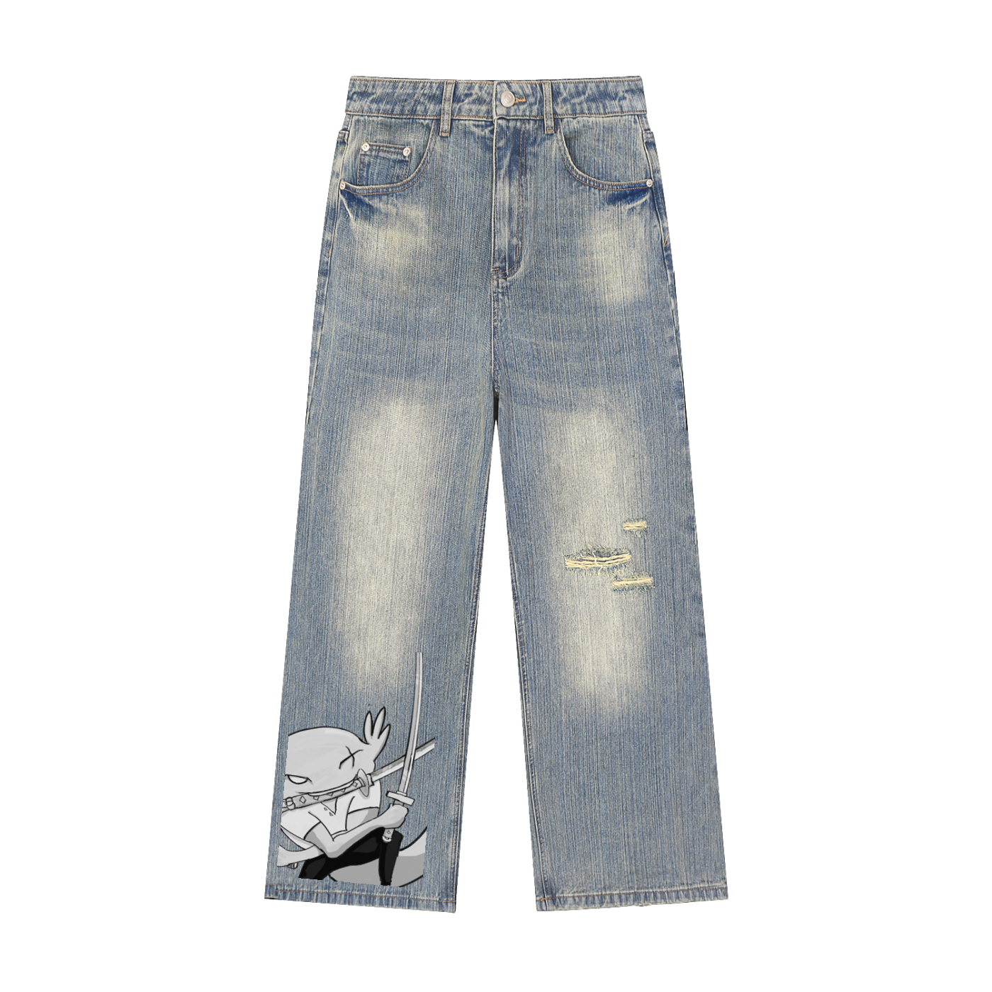 Vintage Wash Distressed Denim Jeans