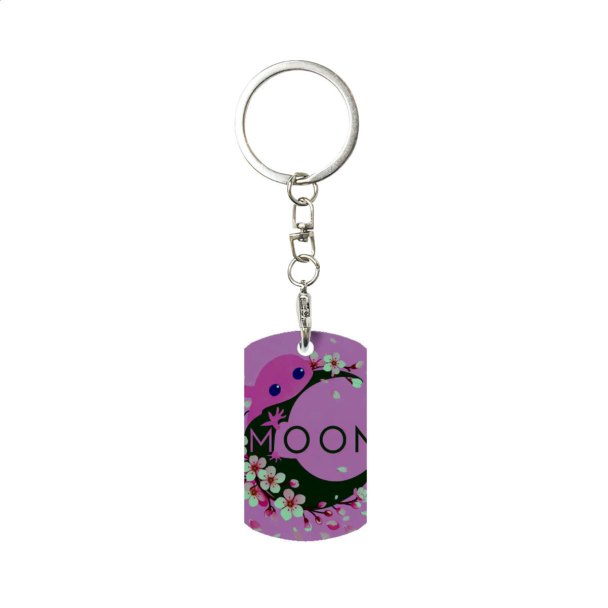 Ax Moon Cherry Blossom Rectangular Metal Keychain