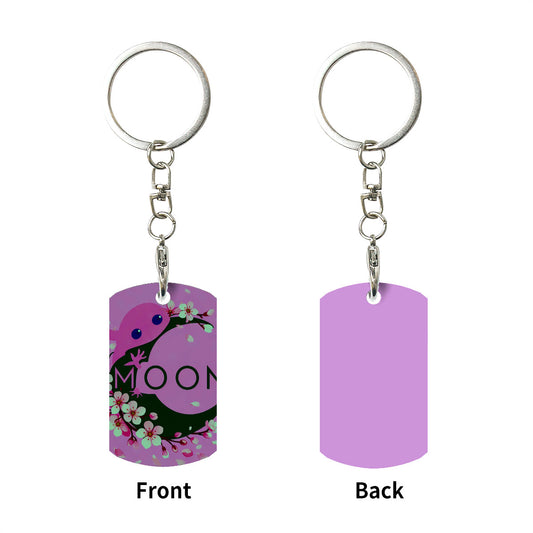 Ax Moon Cherry Blossom Rectangular Metal Keychain
