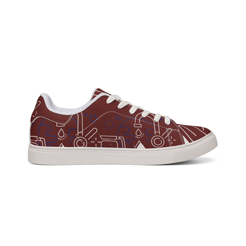 Ax Moon Low-Top Leather Sneakers — Maroon Retro Cassette Graphic