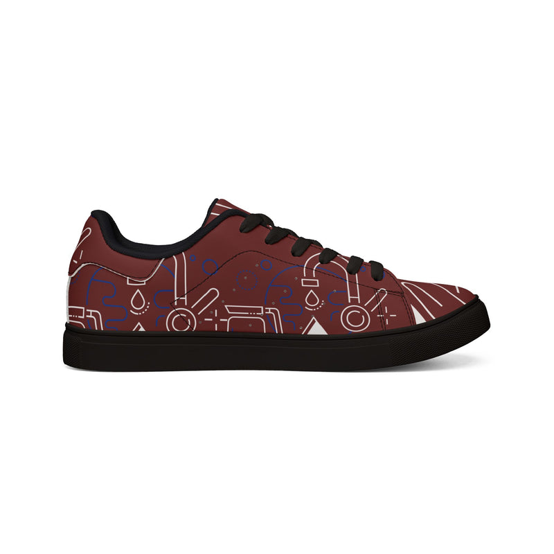 Ax Moon Low-Top Leather Sneakers — Maroon Retro Cassette Graphic