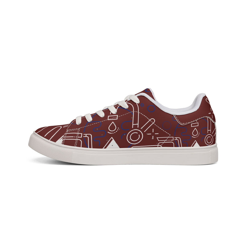 Ax Moon Low-Top Leather Sneakers — Maroon Retro Cassette Graphic