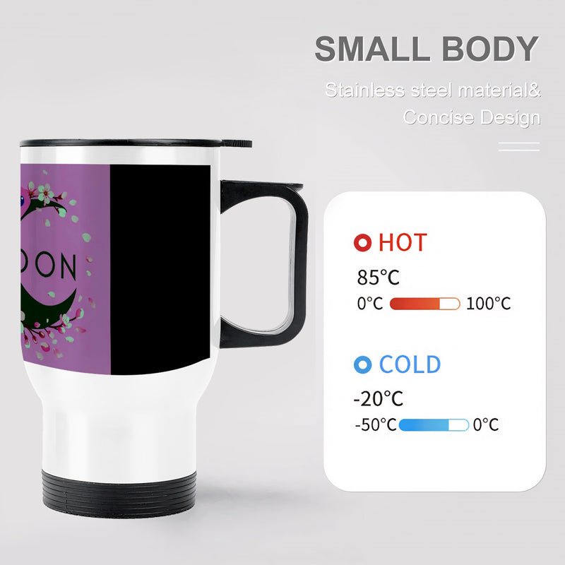 Ax Moon Cherry Blossom  Travel Coffee Mug with Handle (14oz) (Made in USA)