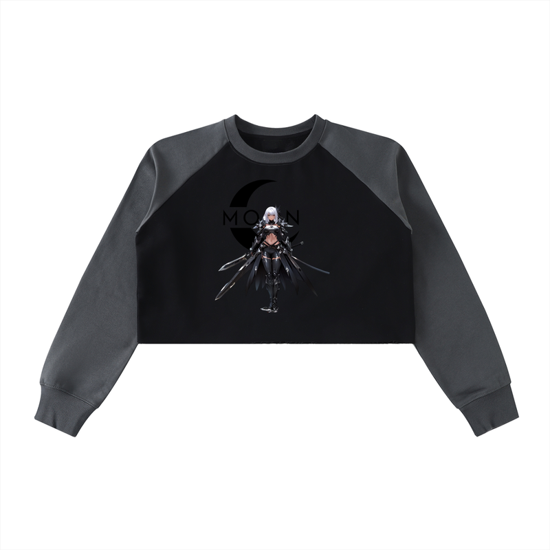 Moon Rai Sword Raw-Hem Color-Block Raglan Crop Sweatshirt