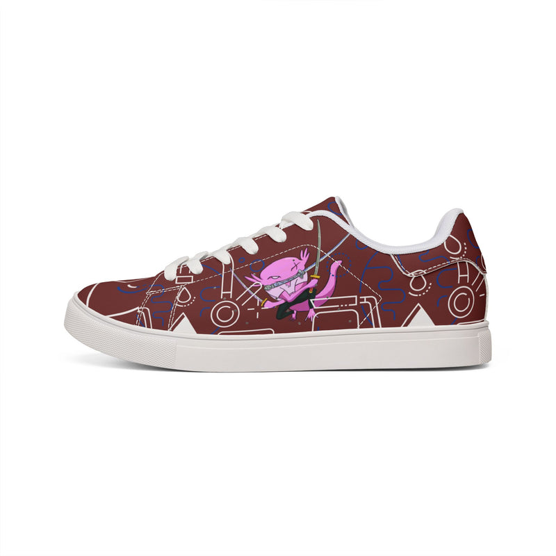 Ax Moon Low-Top Leather Sneakers — Maroon Retro Cassette Graphic