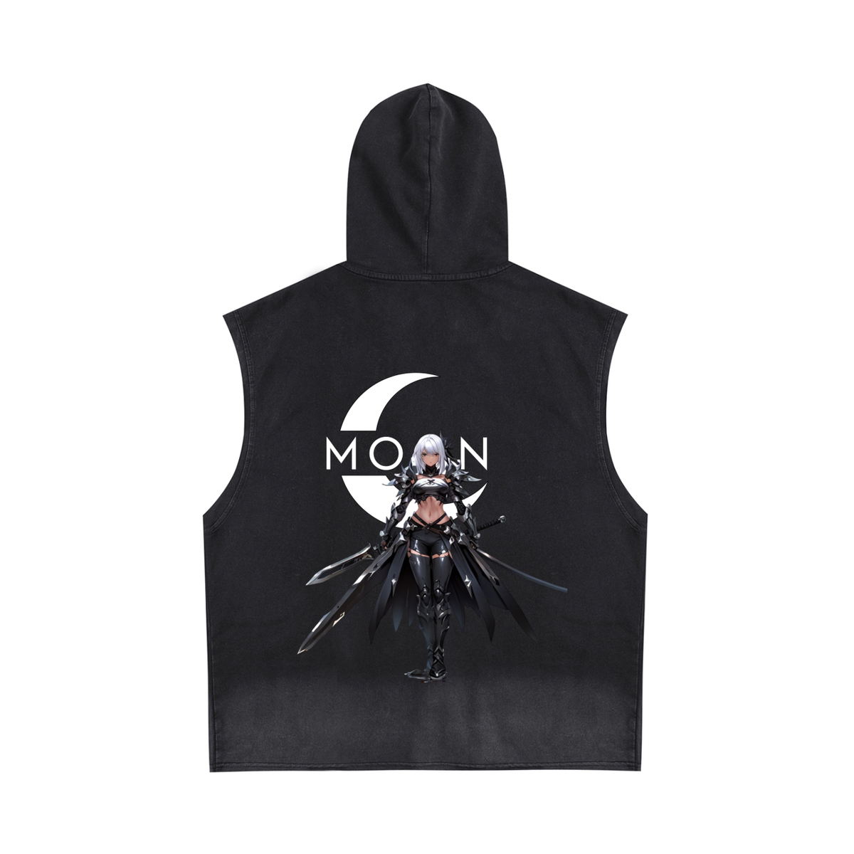 Moon Sword Vintage Washed Zip-Up Hooded Tank Top