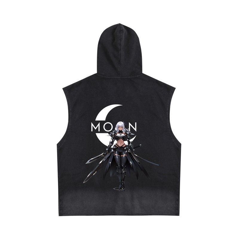 Moon Sword Vintage Washed Zip-Up Hooded Tank Top