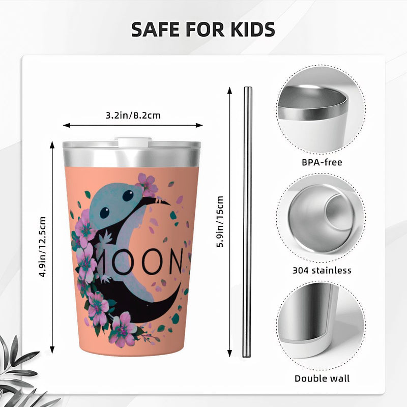 Ax Moon Blossom Stainless Steel Water Bottle With Straw (12oz)