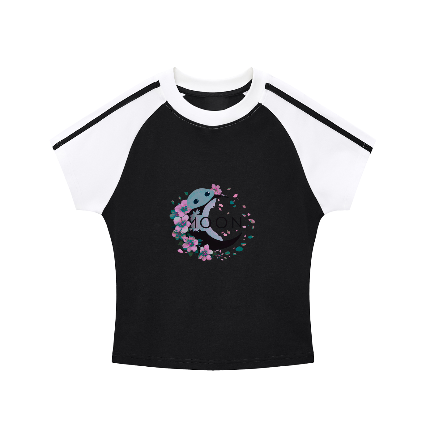 Moon Cherry Blossom Spring Contrast Stripes Bodycon Raglan  Sleeve T-Shirt