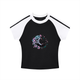 Moon Cherry Blossom Spring Contrast Stripes Bodycon Raglan  Sleeve T-Shirt