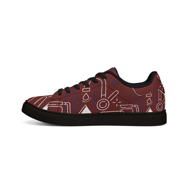 Ax Moon Low-Top Leather Sneakers — Maroon Retro Cassette Graphic