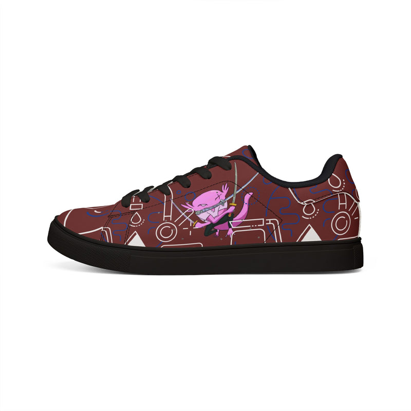 Ax Moon Low-Top Leather Sneakers — Maroon Retro Cassette Graphic