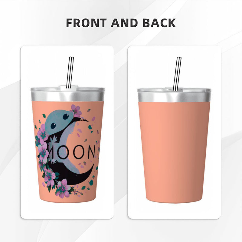 Ax Moon Blossom Stainless Steel Water Bottle With Straw (12oz)