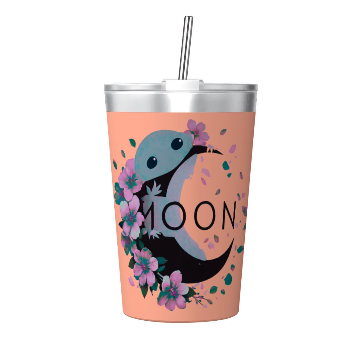 Ax Moon Blossom Stainless Steel Water Bottle With Straw (12oz)