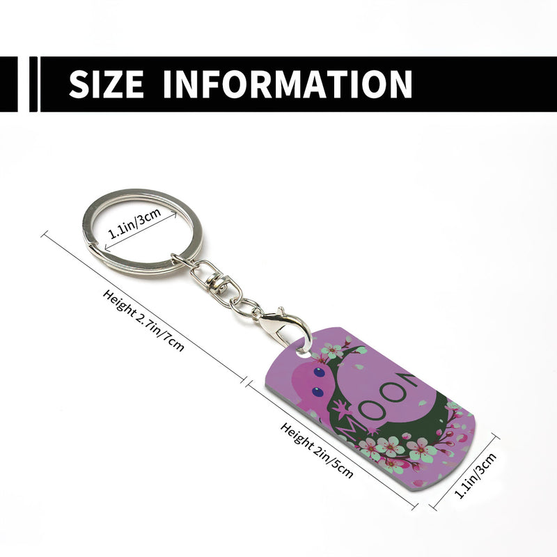 Ax Moon Cherry Blossom Rectangular Metal Keychain