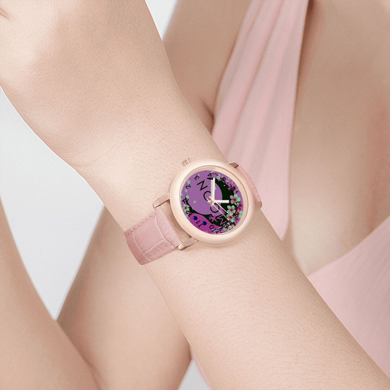 Ax Moon Cherry Blossom Women's Leather Watch