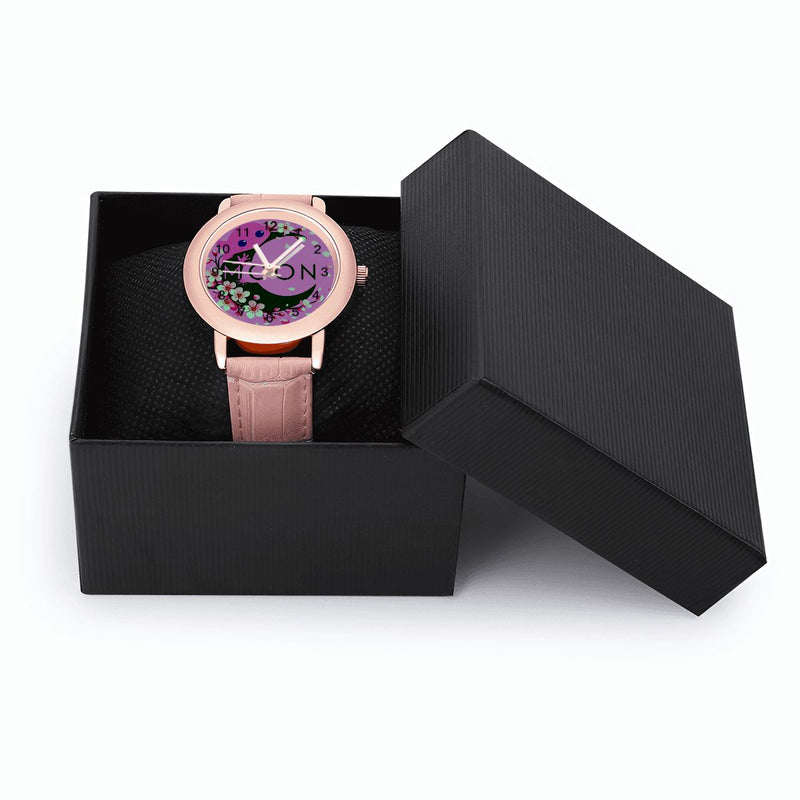 Ax Moon Cherry Blossom Women's Leather Watch