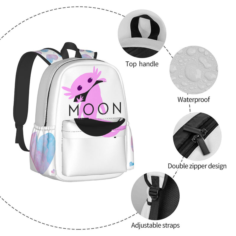 Axolotl Moon Large Capacity Oxford Backpack with Cloth Side Pockets