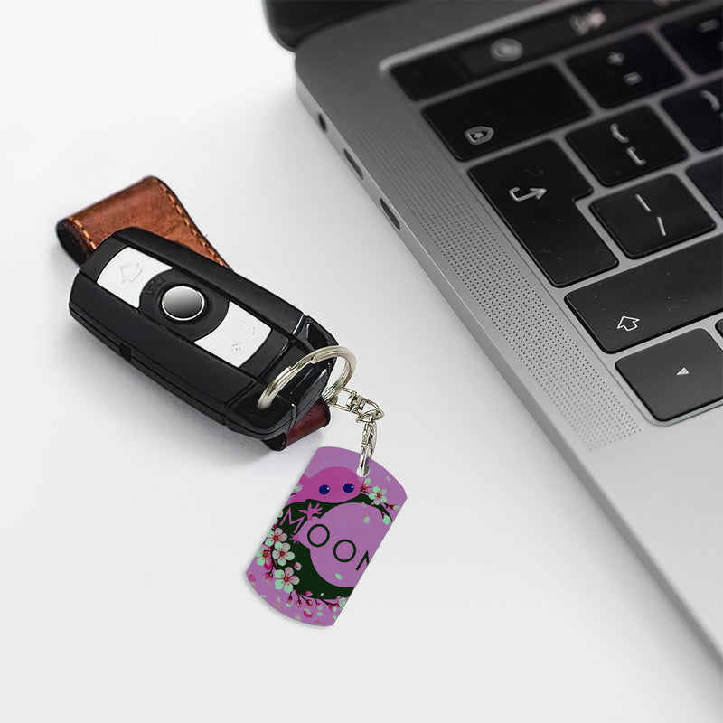 Ax Moon Cherry Blossom Rectangular Metal Keychain