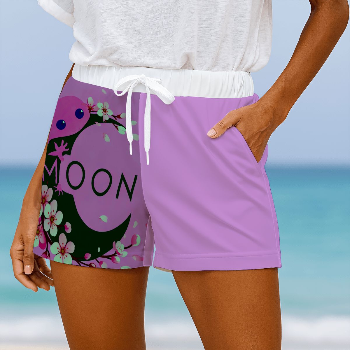 Ax Moon Cherry Blossom,Women's Beach Shorts