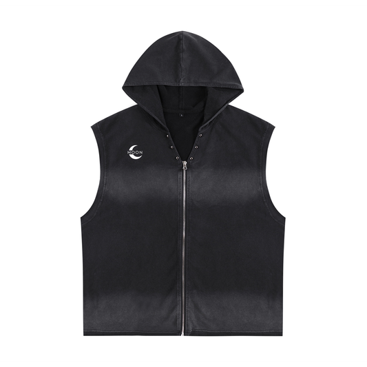 Moon Sword Vintage Washed Zip-Up Hooded Tank Top