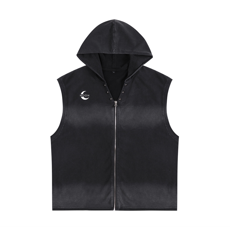 Moon Sword Vintage Washed Zip-Up Hooded Tank Top