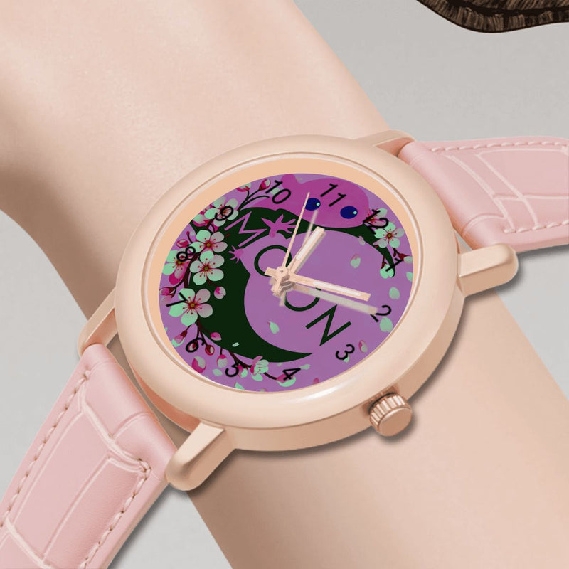 Ax Moon Cherry Blossom Women's Leather Watch