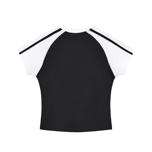Moon Cherry Blossom Spring Contrast Stripes Bodycon Raglan  Sleeve T-Shirt