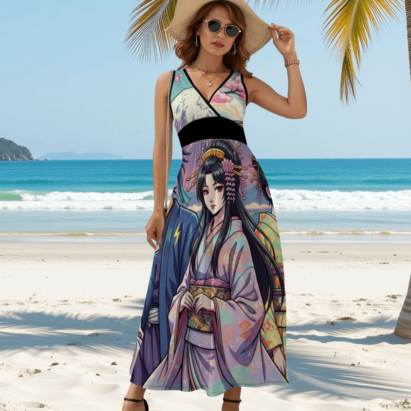 Sleeveless V-Neck Maxi Dress with Ruffled Hem