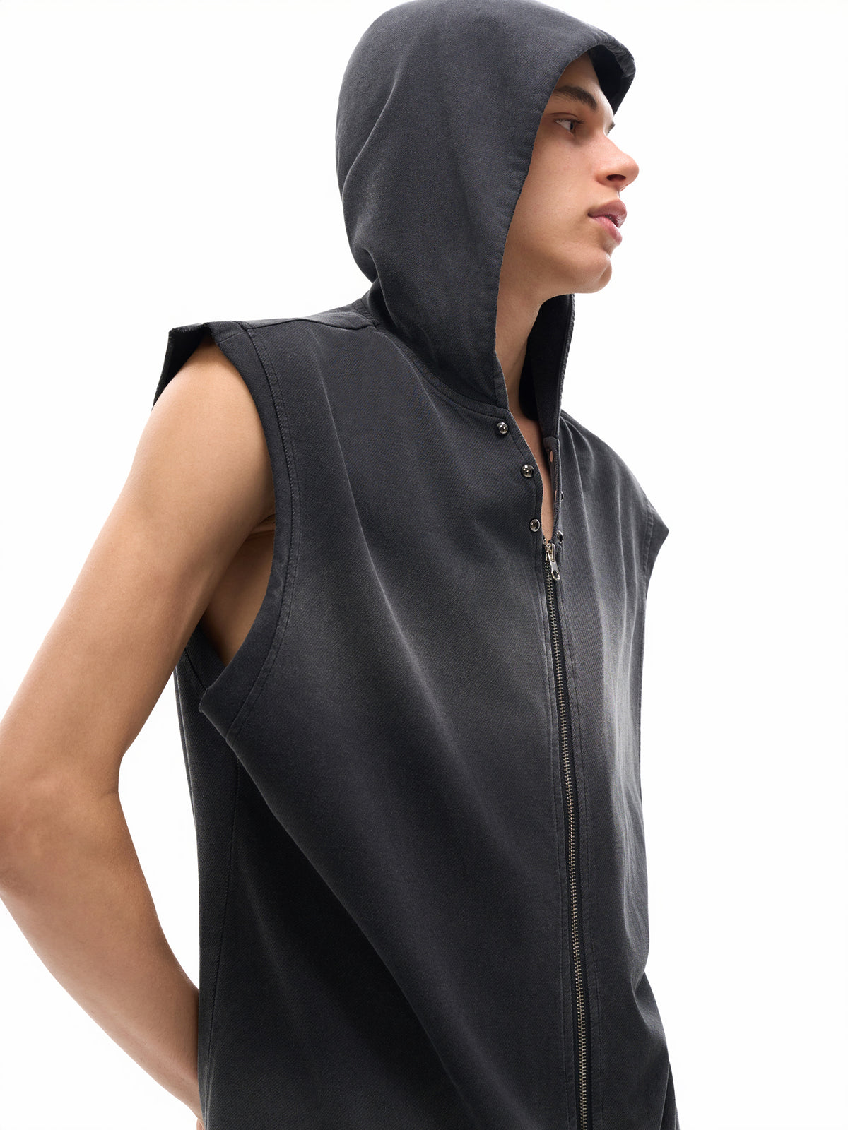 Moon Sword Vintage Washed Zip-Up Hooded Tank Top