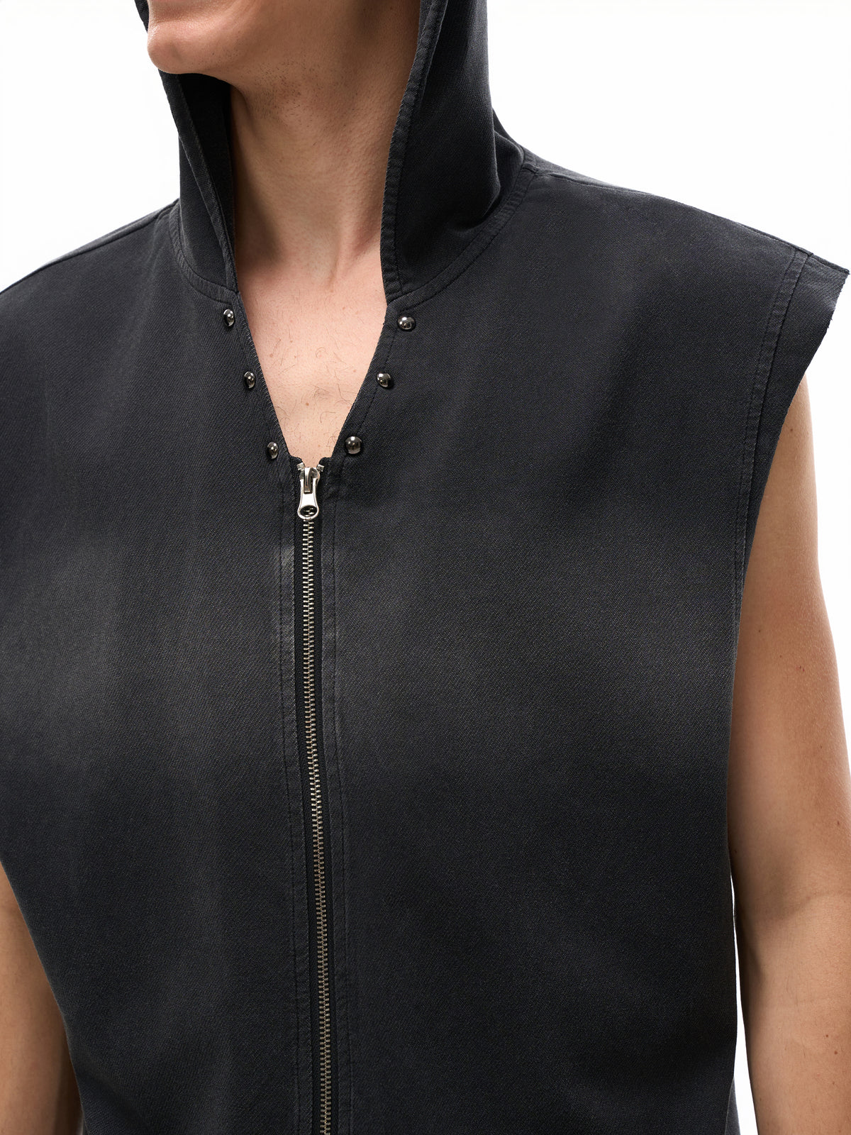 Moon Sword Vintage Washed Zip-Up Hooded Tank Top